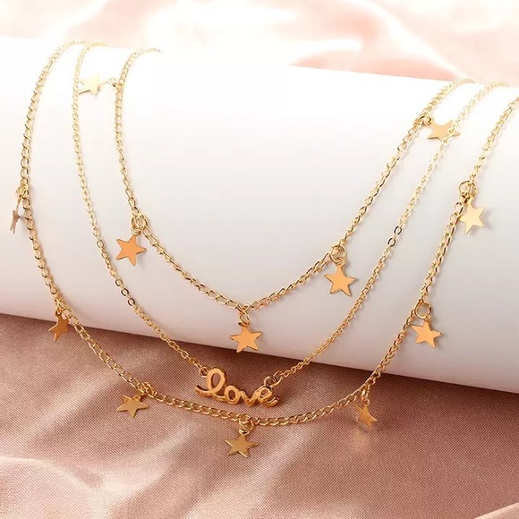 Last 1 New Love w/Stars Multi Layered Necklace - Picture 3 of 3